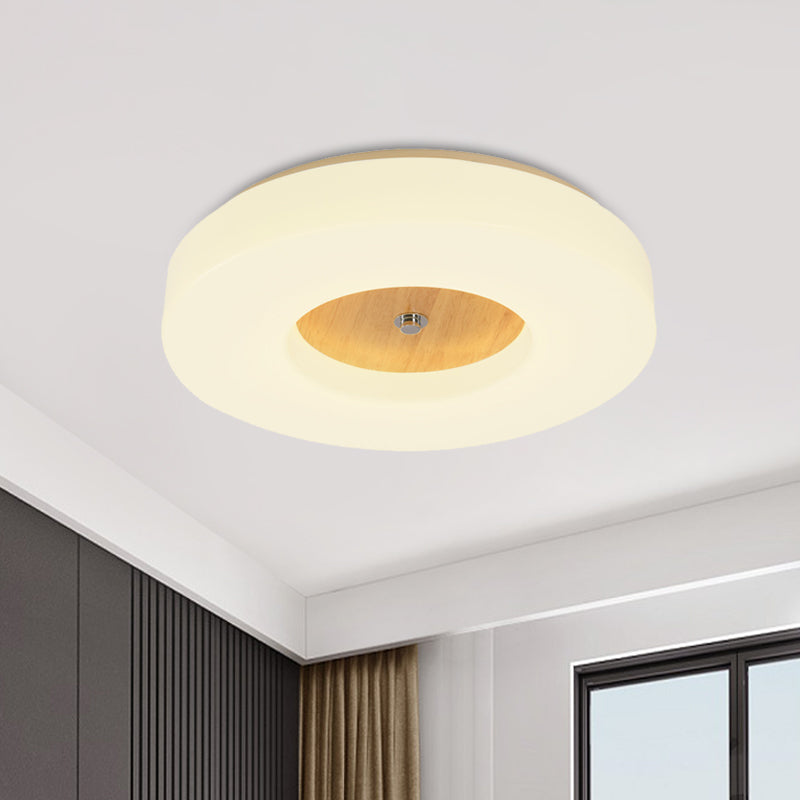 14"/17"/19" W LED Bedroom Flush Mount Modernism White Ceiling Lamp with Hollow Drum Acrylic Shade in Warm/White/Natural Light White Clearhalo 'Ceiling Lights' 'Close To Ceiling Lights' 'Close to ceiling' 'Flush mount' Lighting' 1865997