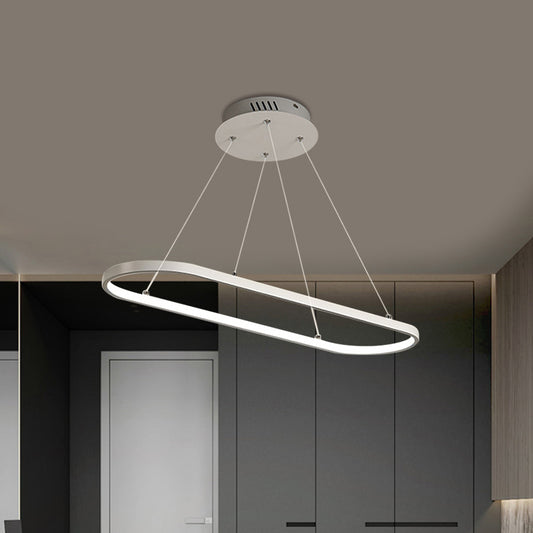 LED Restaurant Ceiling Hang Fixture Modern Black/White Island Lamp with Ellipse Metal Shade, Warm/White Light Clearhalo 'Ceiling Lights' 'Island Lights' Lighting' 1866075