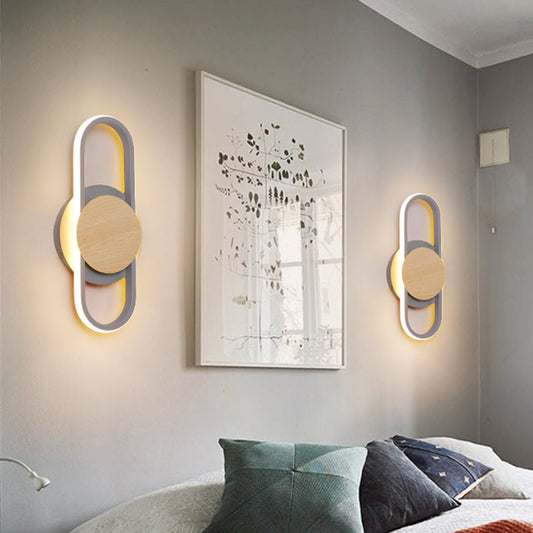 Grey Oval and Round Wall Mount Light Contemporary LED Metal Wall Sconce Lighting for Bedside Clearhalo 'Cast Iron' 'Glass' 'Industrial' 'Modern wall lights' 'Modern' 'Tiffany' 'Traditional wall lights' 'Wall Lamps & Sconces' 'Wall Lights' Lighting' 1866083