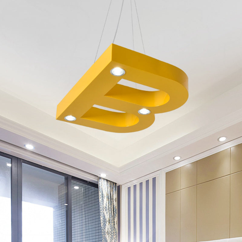 A/B/C-Shape Acrylic Ceiling Hang Fixture Macaroon Red/Yellow/Green LED Chandelier Light for Baby Room Yellow Clearhalo 'Ceiling Lights' 'Chandeliers' Lighting' options 1866110_031702db-0ec6-4ab6-b90c-13bee0eb3fad