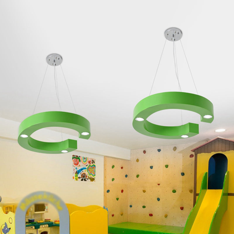 A/B/C-Shape Acrylic Ceiling Hang Fixture Macaroon Red/Yellow/Green LED Chandelier Light for Baby Room Clearhalo 'Ceiling Lights' 'Chandeliers' Lighting' options 1866116