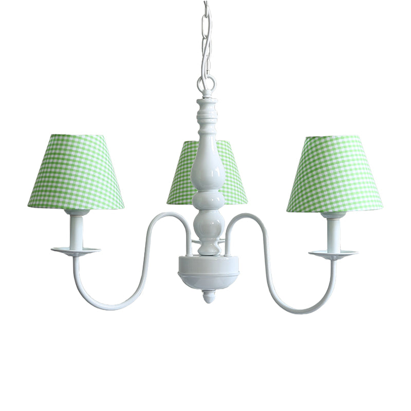 Restaurant Plaid Shade Suspension Light Fabric 3 Bulbs Nordic Stylish Kids Chandelier Clearhalo 'Ceiling Lights' 'Chandeliers' Lighting' options 186613