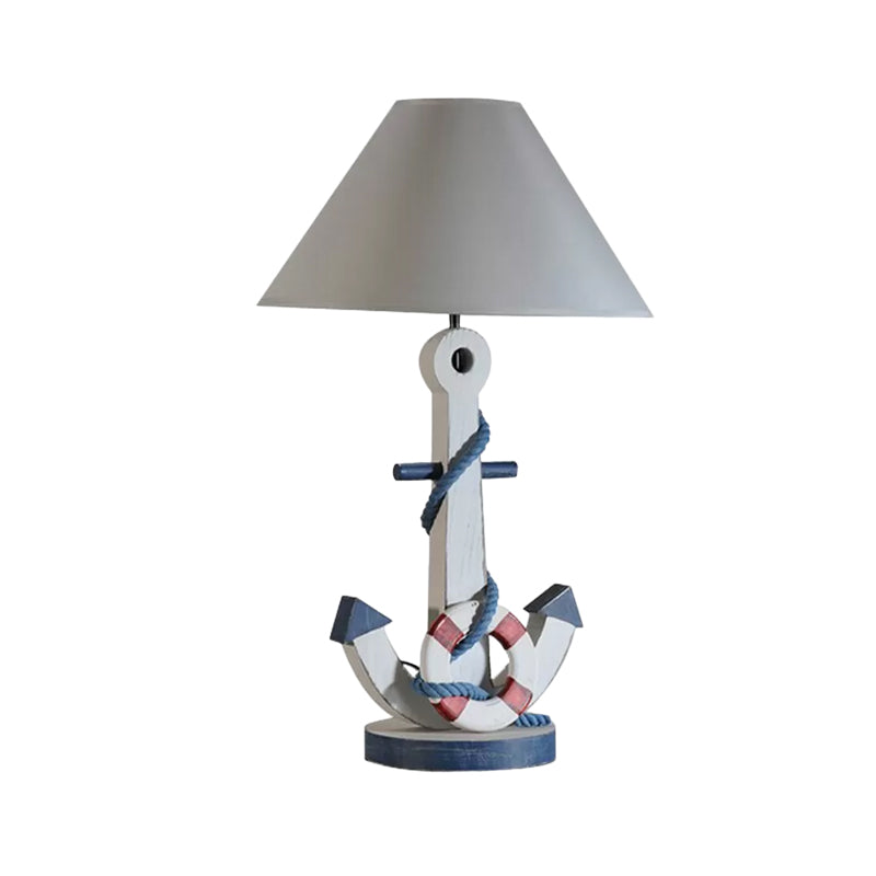 Conical Fabric Task Lighting Kids Single Blub White Desk Lamp with Anchor Wooden Base Clearhalo 'Lamps' 'Table Lamps' Lighting' 1866137