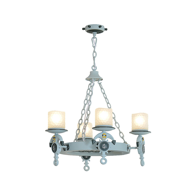 4 Heads Parlor Chandelier Light Children Blue/Brown Hanging Lamp Kit with Cylinder Frosted Glass Shade Clearhalo 'Ceiling Lights' 'Chandeliers' Lighting' options 1866141