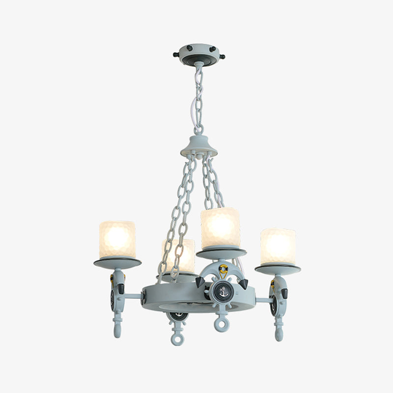 4 Heads Parlor Chandelier Light Children Blue/Brown Hanging Lamp Kit with Cylinder Frosted Glass Shade Clearhalo 'Ceiling Lights' 'Chandeliers' Lighting' options 1866142