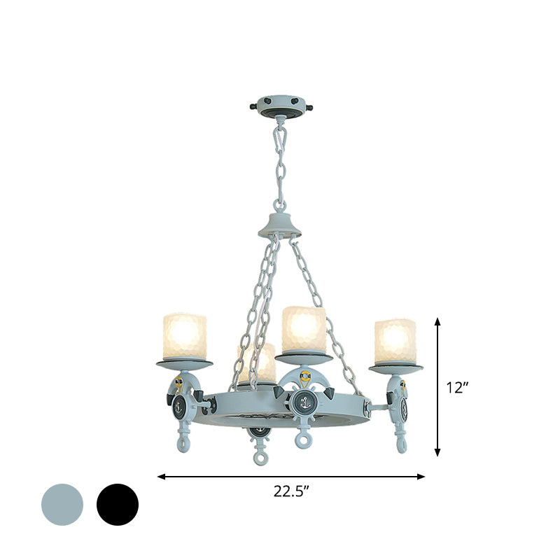 4 Heads Parlor Chandelier Light Children Blue/Brown Hanging Lamp Kit with Cylinder Frosted Glass Shade Clearhalo 'Ceiling Lights' 'Chandeliers' Lighting' options 1866143