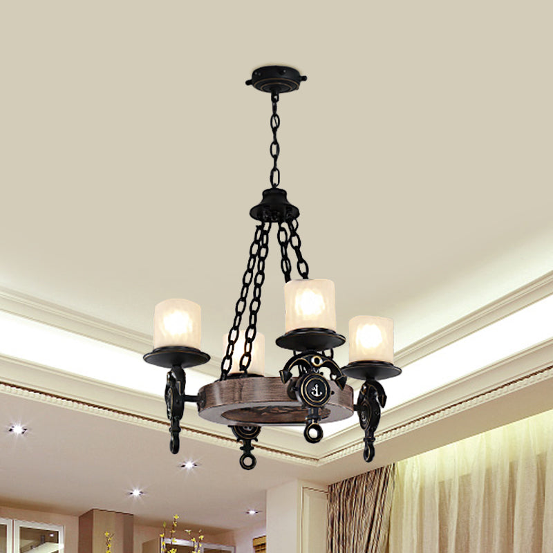 4 Heads Parlor Chandelier Light Children Blue/Brown Hanging Lamp Kit with Cylinder Frosted Glass Shade Brown Clearhalo 'Ceiling Lights' 'Chandeliers' Lighting' options 1866144_af9722a9-b2d0-45c6-93bc-86ed1b5cf133