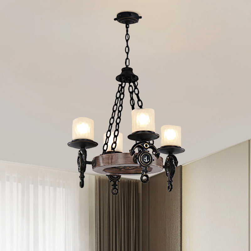 4 Heads Parlor Chandelier Light Children Blue/Brown Hanging Lamp Kit with Cylinder Frosted Glass Shade Clearhalo 'Ceiling Lights' 'Chandeliers' Lighting' options 1866145