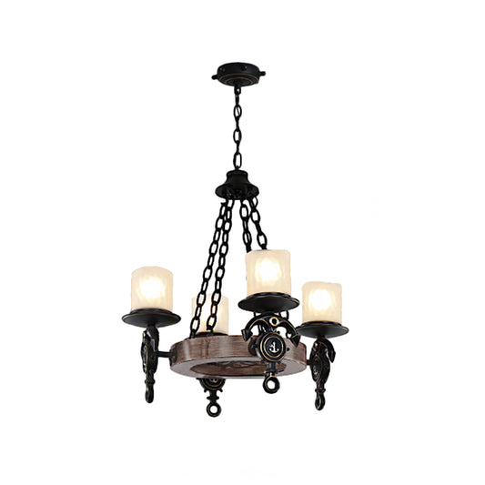 4 Heads Parlor Chandelier Light Children Blue/Brown Hanging Lamp Kit with Cylinder Frosted Glass Shade Clearhalo 'Ceiling Lights' 'Chandeliers' Lighting' options 1866146