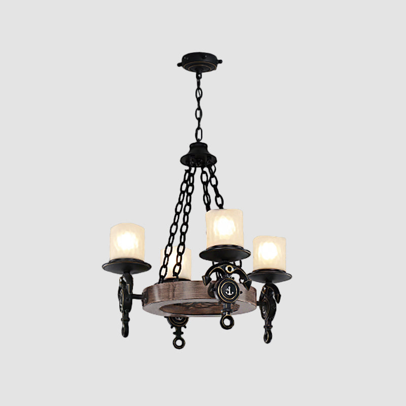 4 Heads Parlor Chandelier Light Children Blue/Brown Hanging Lamp Kit with Cylinder Frosted Glass Shade Clearhalo 'Ceiling Lights' 'Chandeliers' Lighting' options 1866147