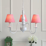 Restaurant Plaid Shade Suspension Light Fabric 3 Bulbs Nordic Stylish Kids Chandelier Clearhalo 'Ceiling Lights' 'Chandeliers' Lighting' options 186615