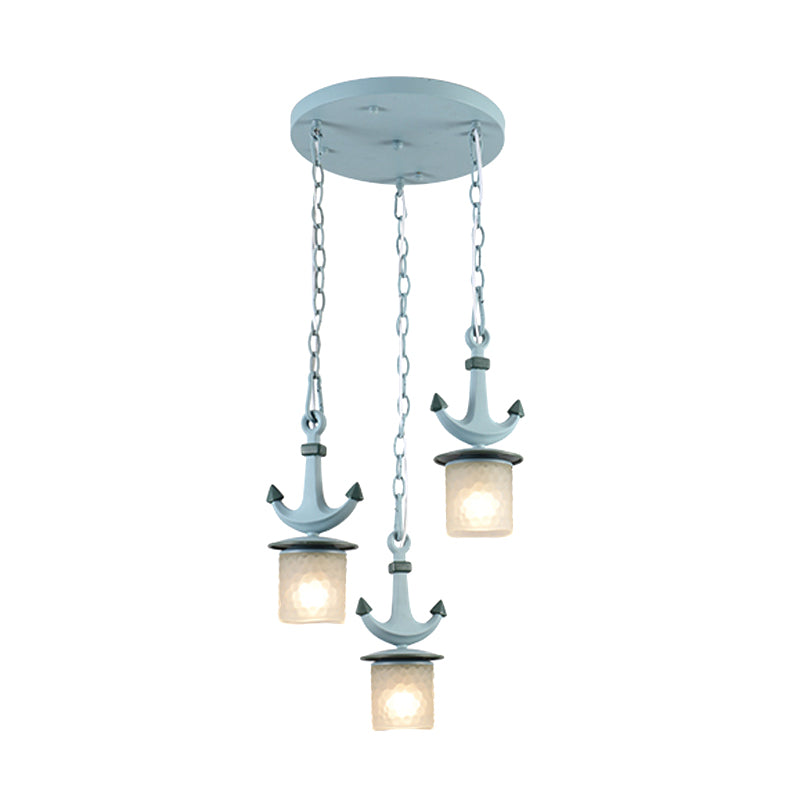 Cylindrical Playroom Pendant Lamp Dimpled Glass 3 Bulbs Modernism Multiple Ceiling Light in Blue, Linear/Round Canopy Clearhalo 'Ceiling Lights' 'Close To Ceiling Lights' 'Glass shade' 'Glass' 'Pendant Lights' 'Pendants' Lighting' 1866164
