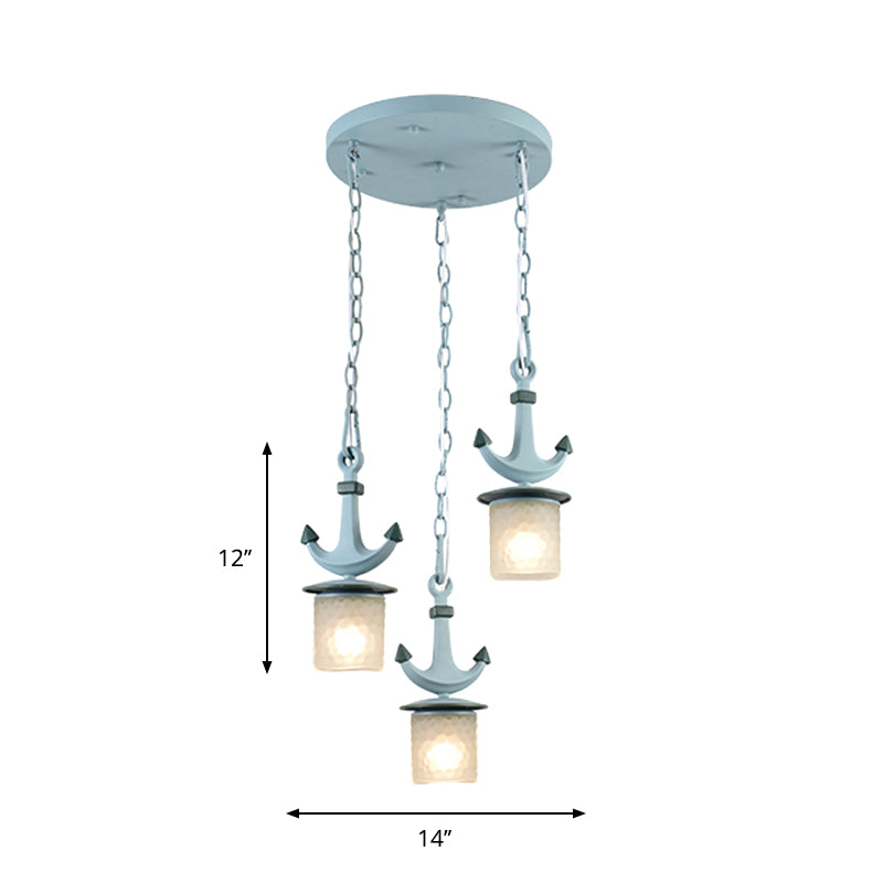 Cylindrical Playroom Pendant Lamp Dimpled Glass 3 Bulbs Modernism Multiple Ceiling Light in Blue, Linear/Round Canopy Clearhalo 'Ceiling Lights' 'Close To Ceiling Lights' 'Glass shade' 'Glass' 'Pendant Lights' 'Pendants' Lighting' 1866165