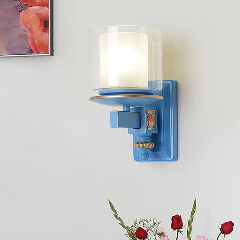 Dual Column Wall Mount Lamp Coastal Clear and Opal Glass Sky/Light Blue Wall Lighting with Resin Shell Deco Clearhalo 'Wall Lamps & Sconces' 'Wall Lights' Lighting' 1866194