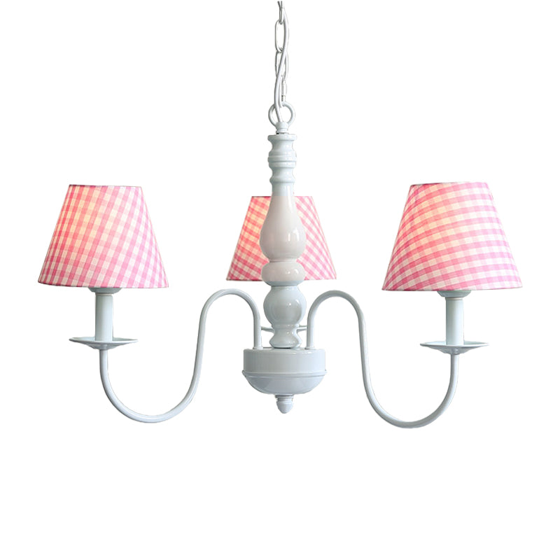 Restaurant Plaid Shade Suspension Light Fabric 3 Bulbs Nordic Stylish Kids Chandelier Clearhalo 'Ceiling Lights' 'Chandeliers' Lighting' options 186620