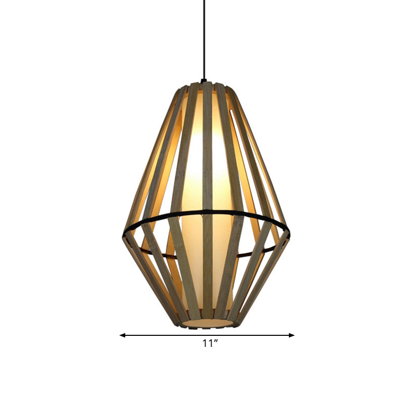 Bamboo Cone Lantern Ceiling Lamp Asian Style 1 Bulb Wood Suspension Pendant Light, 11"/14" Width Clearhalo 'Ceiling Lights' 'Pendant Lights' 'Pendants' Lighting' 1866209