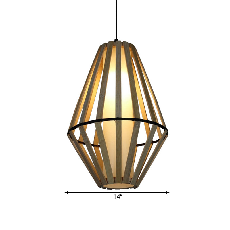 Bamboo Cone Lantern Ceiling Lamp Asian Style 1 Bulb Wood Suspension Pendant Light, 11"/14" Width Clearhalo 'Ceiling Lights' 'Pendant Lights' 'Pendants' Lighting' 1866210