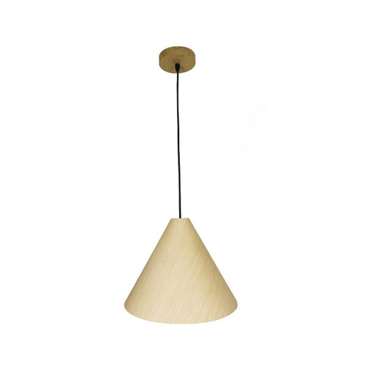 1 Head Cafe Suspension Lamp Rural Red/Beige Hanging Light Fixture with Conic Wood Shade, 10"/13" Wide Clearhalo 'Ceiling Lights' 'Modern Pendants' 'Modern' 'Pendant Lights' 'Pendants' Lighting' 1866217