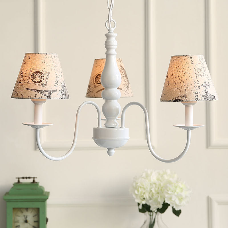 Fabric Tower Pendant Light 3 Heads Antique Stylish Chandelier in Beige for Restaurant Clearhalo 'Ceiling Lights' 'Chandeliers' Lighting' options 186623