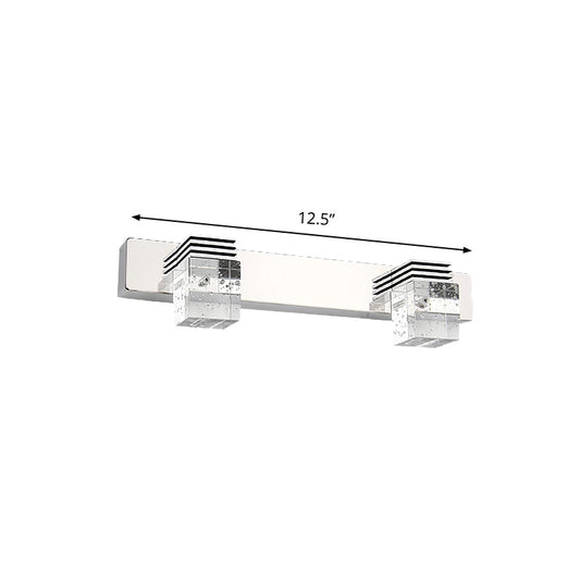 Cubic Bathroom Vanity Light Fixture Clear Crystal 2/3 Bulbs Modernism Wall Lighting in Chrome, Warm/White Light Clearhalo 'Modern wall lights' 'Modern' 'Vanity Lights' 'Wall Lights' Lighting' 1866235