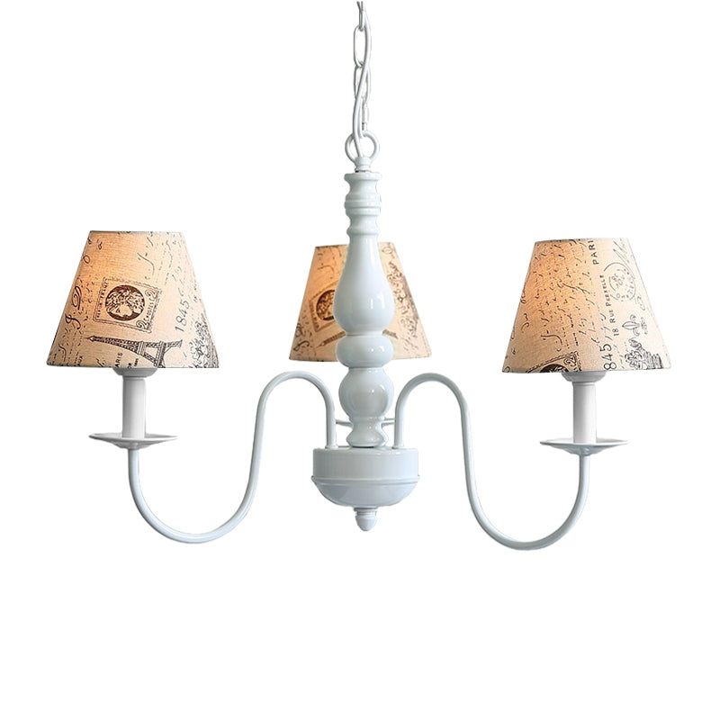 Fabric Tower Pendant Light 3 Heads Antique Stylish Chandelier in Beige for Restaurant Clearhalo 'Ceiling Lights' 'Chandeliers' Lighting' options 186624