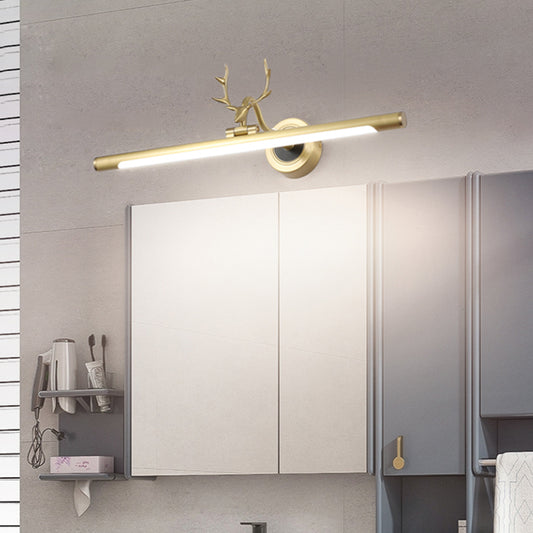 Tube Wall Mounted Light Modern Metal LED Bathroom Vanity Lighting Fixture in Gold with Antler Deco Gold Clearhalo 'Cast Iron' 'Glass' 'Industrial' 'Modern wall lights' 'Modern' 'Tiffany' 'Traditional wall lights' 'Vanity Lights' 'Wall Lights' Lighting' 1866241