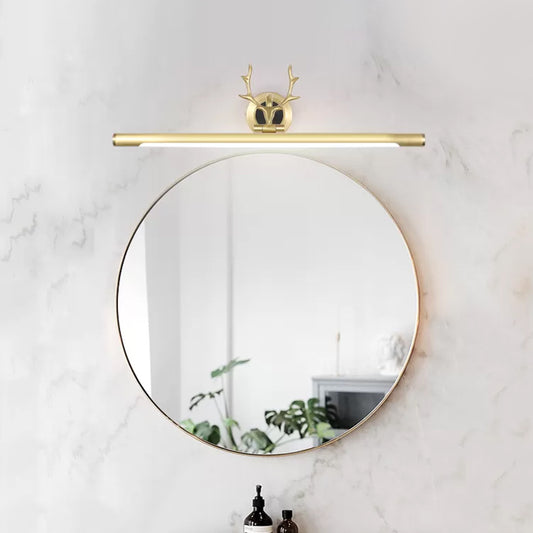 Tube Wall Mounted Light Modern Metal LED Bathroom Vanity Lighting Fixture in Gold with Antler Deco Clearhalo 'Cast Iron' 'Glass' 'Industrial' 'Modern wall lights' 'Modern' 'Tiffany' 'Traditional wall lights' 'Vanity Lights' 'Wall Lights' Lighting' 1866242