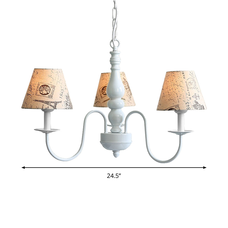 Fabric Tower Pendant Light 3 Heads Antique Stylish Chandelier in Beige for Restaurant Clearhalo 'Ceiling Lights' 'Chandeliers' Lighting' options 186625