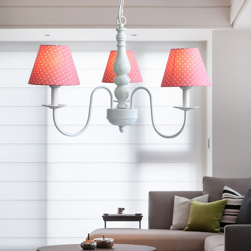 Bucket Shade Kid Bedroom Chandelier Fabric Metal 3 Lights Nordic Style Hanging Light Red Clearhalo 'Ceiling Lights' 'Chandeliers' Lighting' options 186627_d1ac68b8-c82b-467c-9b4e-72032ef83249