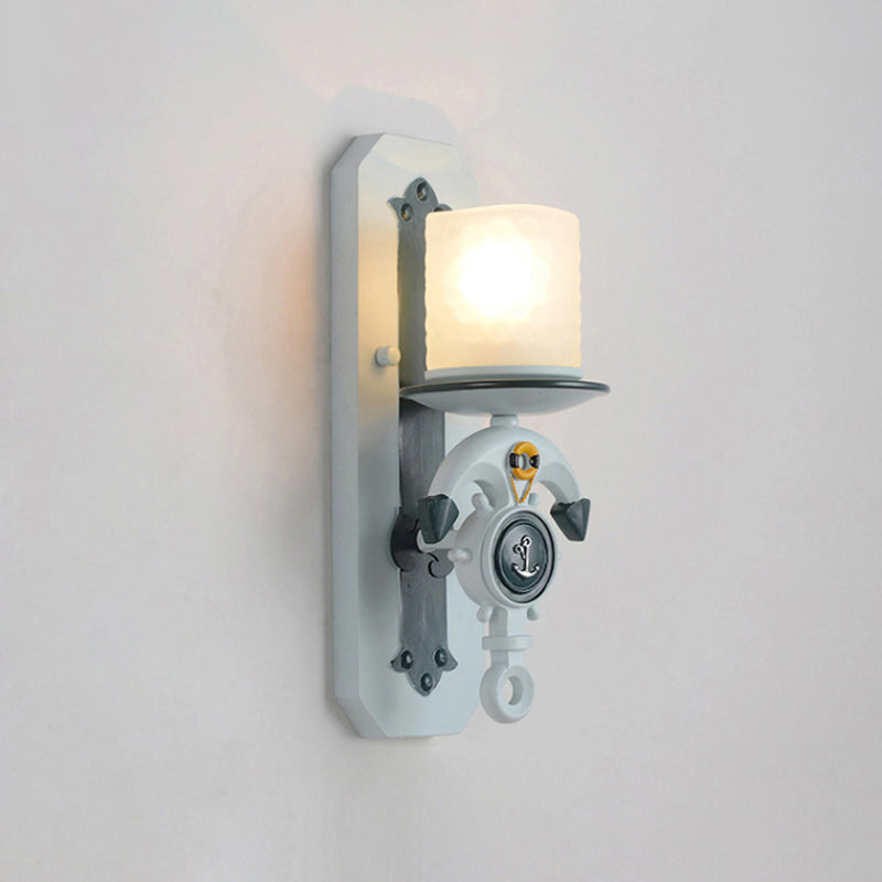 Anchor Arm Wall Lamp Kids Resin 1/2-Bulb Brown/Blue Wall Mount Light Fixture with Cylinder Opal Glass Shade Clearhalo 'Wall Lamps & Sconces' 'Wall Lights' Lighting' 1866308