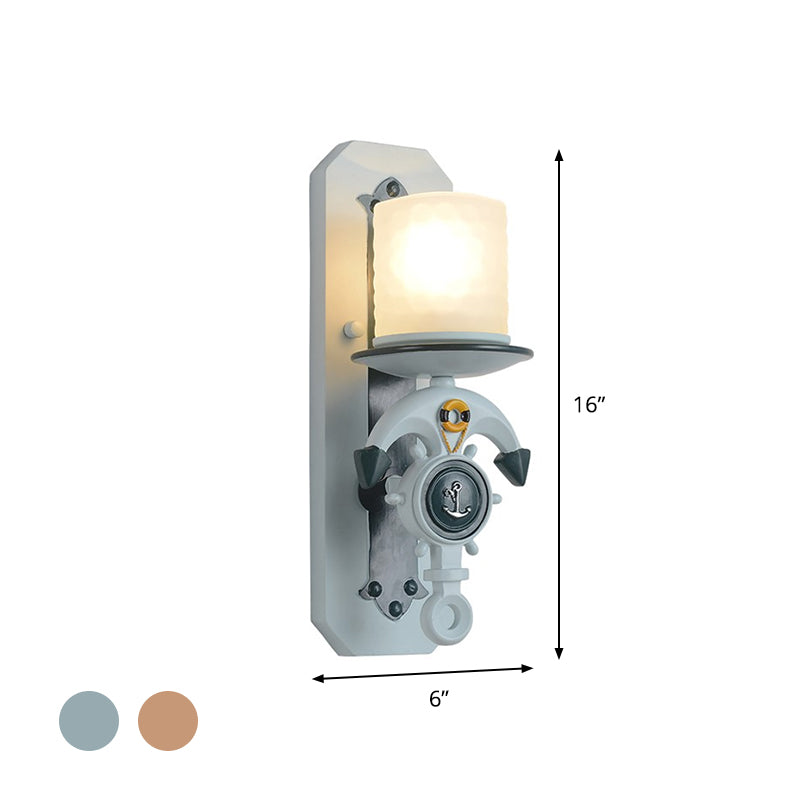 Anchor Arm Wall Lamp Kids Resin 1/2-Bulb Brown/Blue Wall Mount Light Fixture with Cylinder Opal Glass Shade Clearhalo 'Wall Lamps & Sconces' 'Wall Lights' Lighting' 1866309