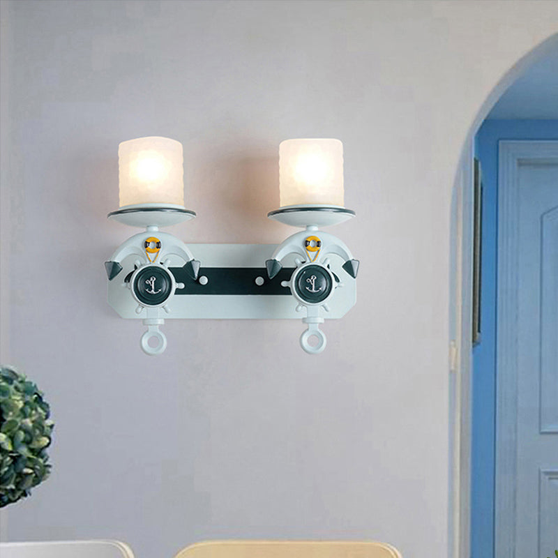 Anchor Arm Wall Lamp Kids Resin 1/2-Bulb Brown/Blue Wall Mount Light Fixture with Cylinder Opal Glass Shade Clearhalo 'Wall Lamps & Sconces' 'Wall Lights' Lighting' 1866311