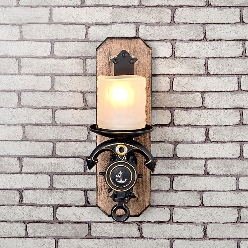 Anchor Arm Wall Lamp Kids Resin 1/2-Bulb Brown/Blue Wall Mount Light Fixture with Cylinder Opal Glass Shade 1.0 Brown Clearhalo 'Wall Lamps & Sconces' 'Wall Lights' Lighting' 1866315