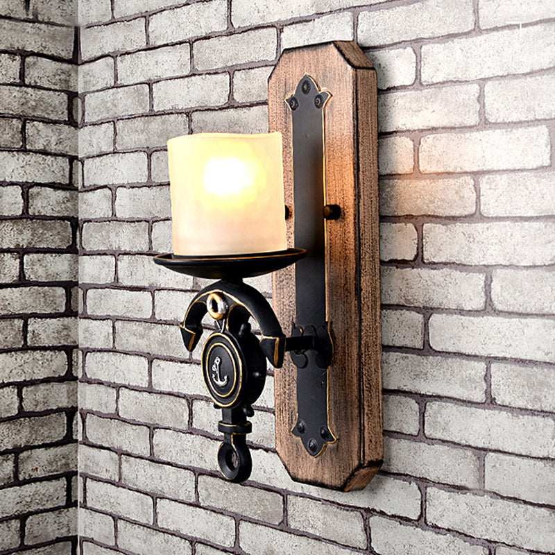 Anchor Arm Wall Lamp Kids Resin 1/2-Bulb Brown/Blue Wall Mount Light Fixture with Cylinder Opal Glass Shade Clearhalo 'Wall Lamps & Sconces' 'Wall Lights' Lighting' 1866316