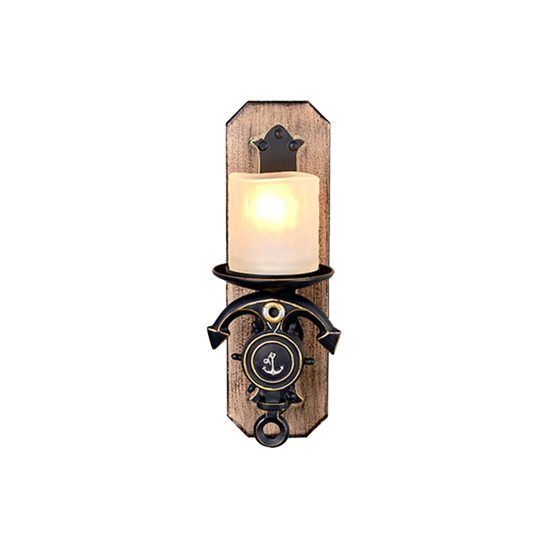 Anchor Arm Wall Lamp Kids Resin 1/2-Bulb Brown/Blue Wall Mount Light Fixture with Cylinder Opal Glass Shade Clearhalo 'Wall Lamps & Sconces' 'Wall Lights' Lighting' 1866318