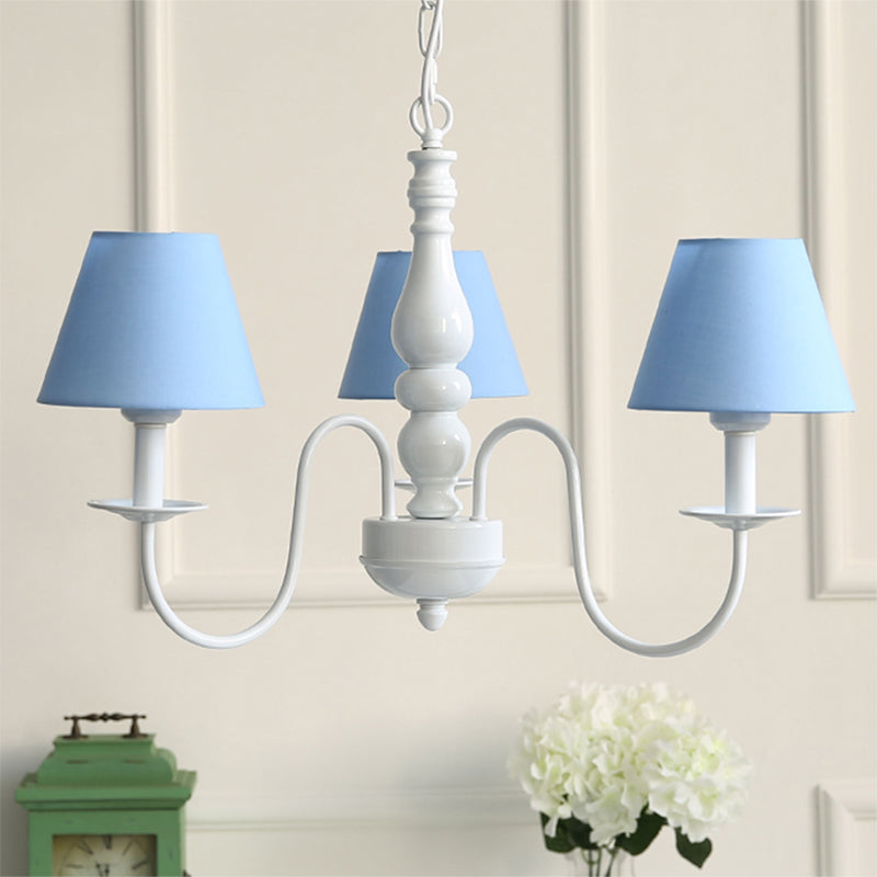 Bucket Shade Kid Bedroom Chandelier Fabric Metal 3 Lights Nordic Style Hanging Light Blue Clearhalo 'Ceiling Lights' 'Chandeliers' Lighting' options 186631_ef10d8a4-6939-40e2-87b1-f5072713e790