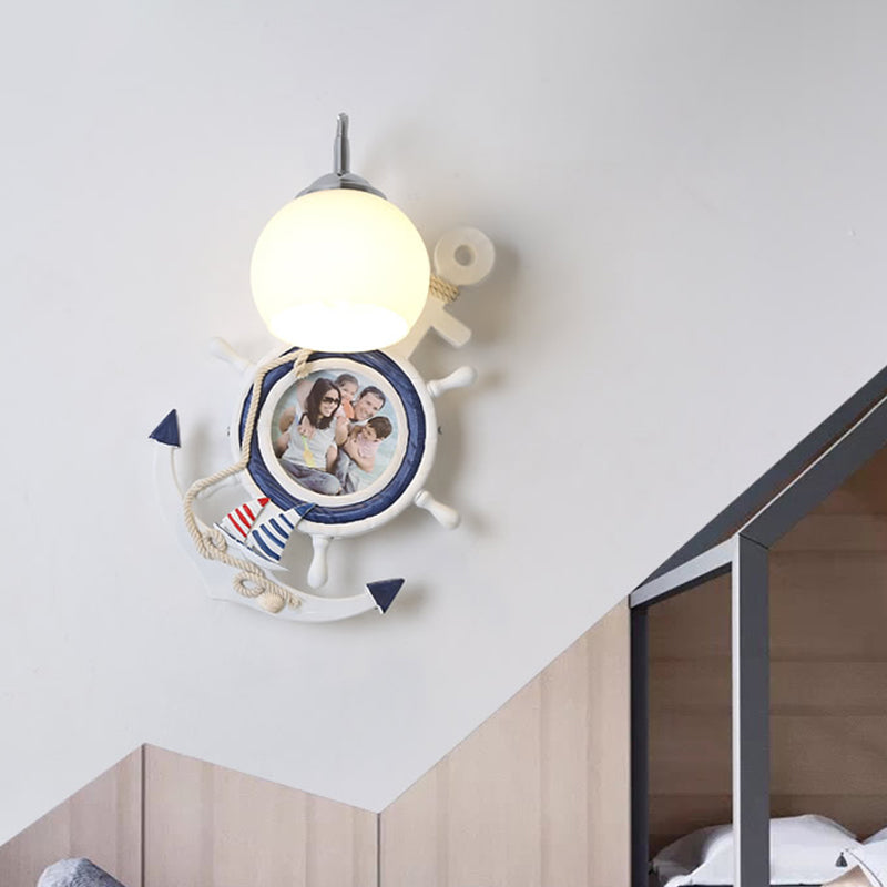 Children Style 1 Bulb Sconce Lighting with Milky Glass Shade White Global Wall Mounted Light White Clearhalo 'Wall Lamps & Sconces' 'Wall Lights' Lighting' 1866323