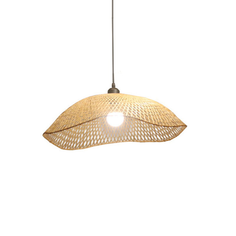 Wavy-Edge Dome Suspension Lighting Simple Bamboo Single Head 14"/18"/22.5" Wide Beige Ceiling Pendant Clearhalo 'Ceiling Lights' 'Pendant Lights' 'Pendants' Lighting' 1866396