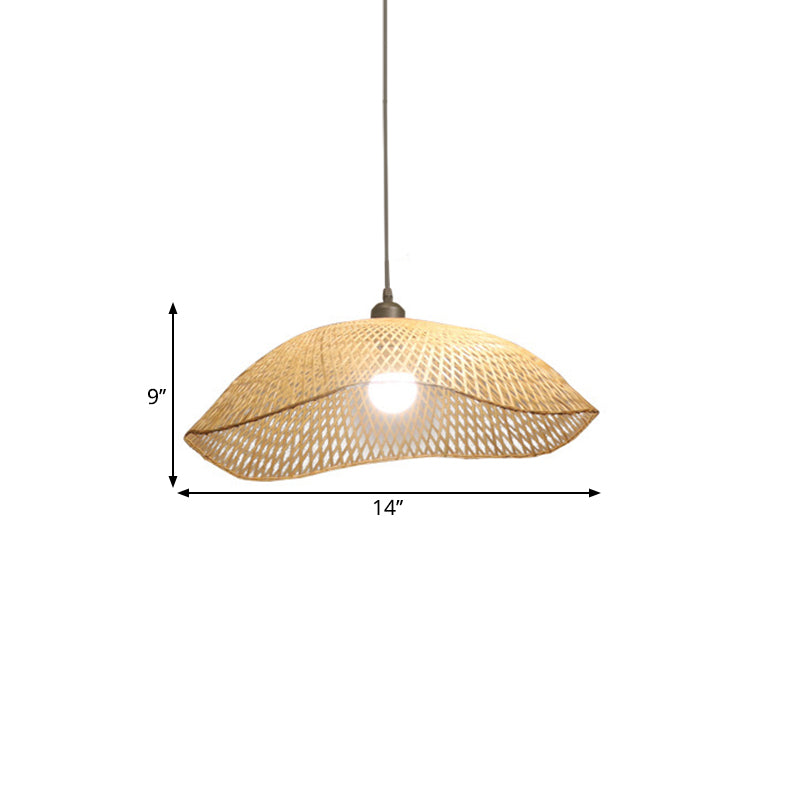 Wavy-Edge Dome Suspension Lighting Simple Bamboo Single Head 14"/18"/22.5" Wide Beige Ceiling Pendant Clearhalo 'Ceiling Lights' 'Pendant Lights' 'Pendants' Lighting' 1866397