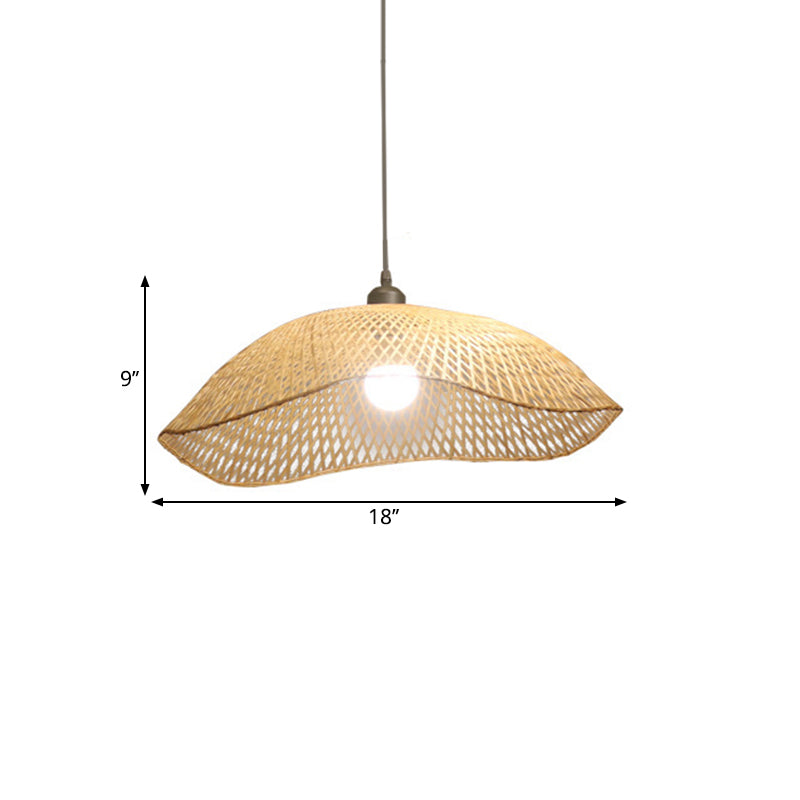 Wavy-Edge Dome Suspension Lighting Simple Bamboo Single Head 14"/18"/22.5" Wide Beige Ceiling Pendant Clearhalo 'Ceiling Lights' 'Pendant Lights' 'Pendants' Lighting' 1866398