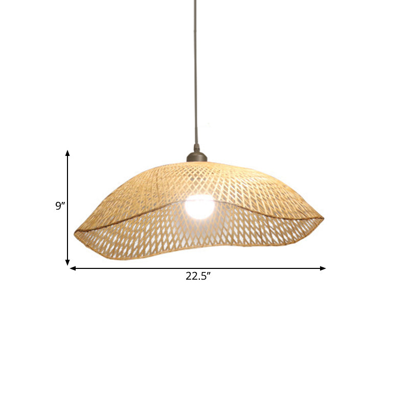 Wavy-Edge Dome Suspension Lighting Simple Bamboo Single Head 14"/18"/22.5" Wide Beige Ceiling Pendant Clearhalo 'Ceiling Lights' 'Pendant Lights' 'Pendants' Lighting' 1866399