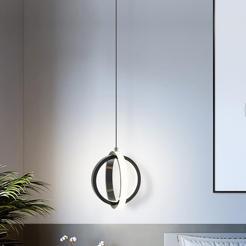 Contemporary LED Suspension Lighting Black/White Crossed Ring Down Mini Pendant with Metallic Shade in Warm/White Light Clearhalo 'Ceiling Lights' 'Modern Pendants' 'Modern' 'Pendant Lights' 'Pendants' Lighting' 1866430