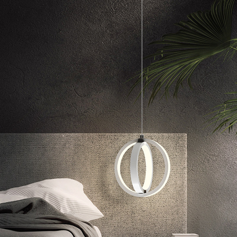 Contemporary LED Suspension Lighting Black/White Crossed Ring Down Mini Pendant with Metallic Shade in Warm/White Light Clearhalo 'Ceiling Lights' 'Modern Pendants' 'Modern' 'Pendant Lights' 'Pendants' Lighting' 1866435