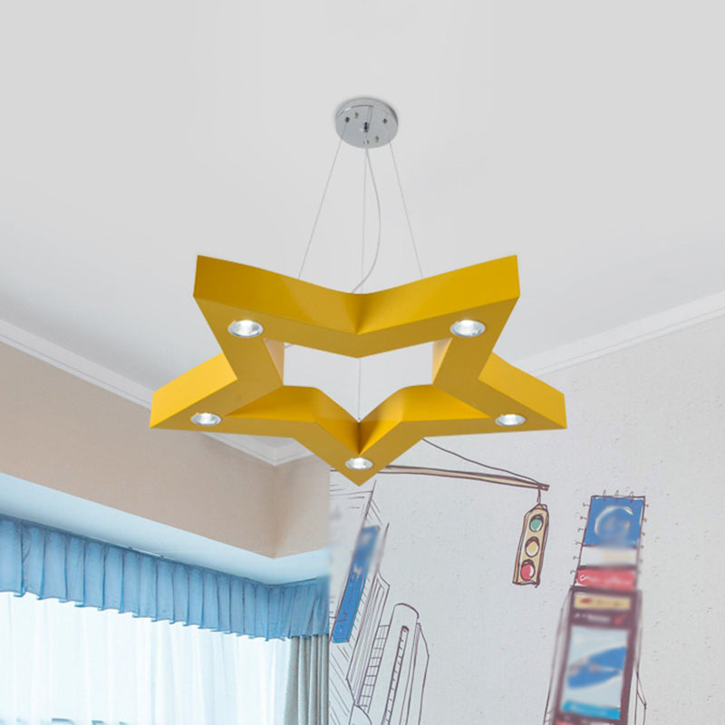 Acrylic Five-Pointed Star LED Ceiling Chandelier Macaroon Yellow/Blue/Green Suspension Pendant Yellow Clearhalo 'Ceiling Lights' 'Chandeliers' Lighting' options 1866470_6f20b5a9-1519-47c7-9b60-ca4ec6a9de79