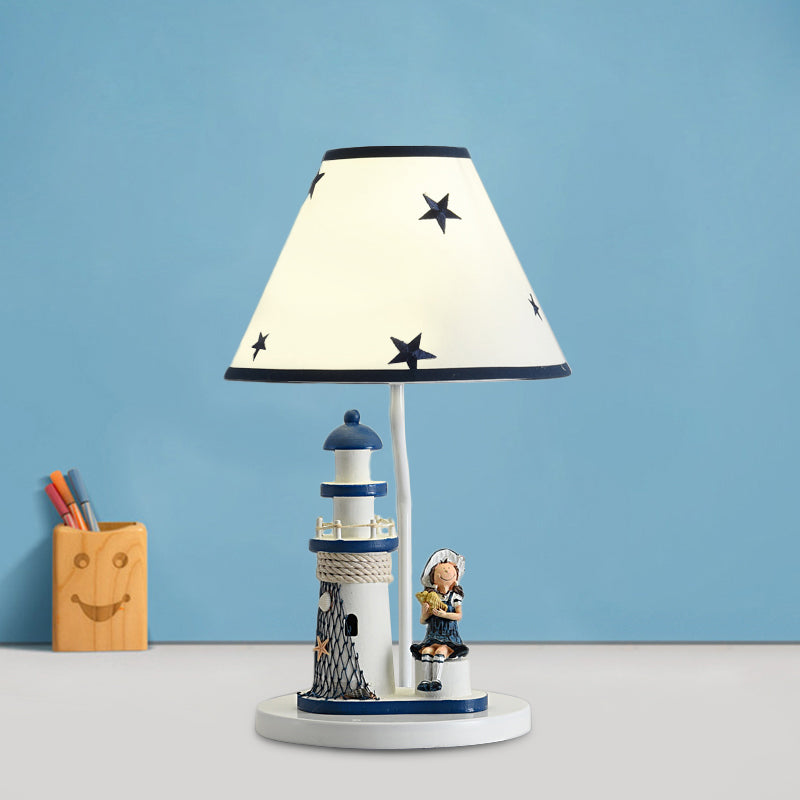 Kids Cartoon Girl/Boy Table Light Resin 1 Head Children Room Shaded Task Lighting in Dark Blue Dark Blue Girl Clearhalo 'Lamps' 'Table Lamps' Lighting' 1866504