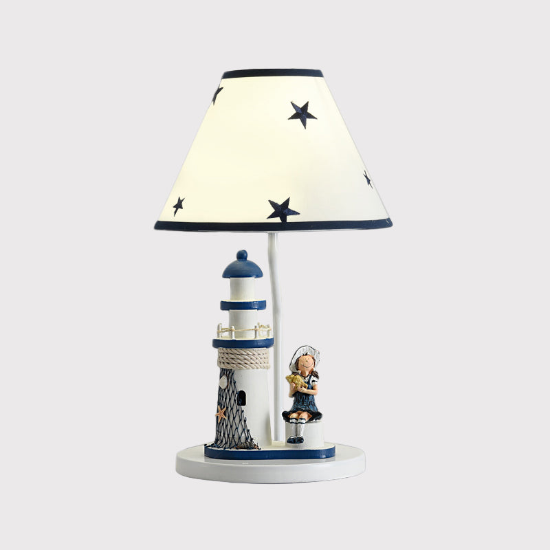 Kids Cartoon Girl/Boy Table Light Resin 1 Head Children Room Shaded Task Lighting in Dark Blue Clearhalo 'Lamps' 'Table Lamps' Lighting' 1866506