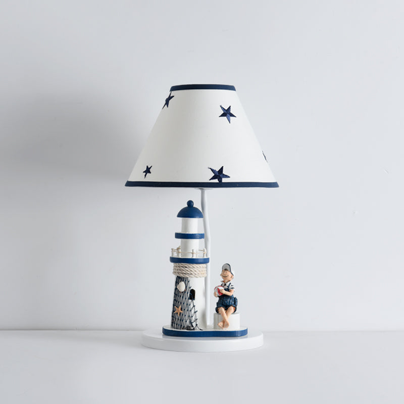 Kids Cartoon Girl/Boy Table Light Resin 1 Head Children Room Shaded Task Lighting in Dark Blue Clearhalo 'Lamps' 'Table Lamps' Lighting' 1866509