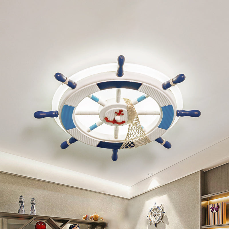 Round Acrylic Ceiling Light Fixture Creative LED Blue Flushmount Lighting with Rudder Design Blue Clearhalo 'Ceiling Lights' 'Close To Ceiling Lights' 'Close to ceiling' 'Flush mount' Lighting' 1866513