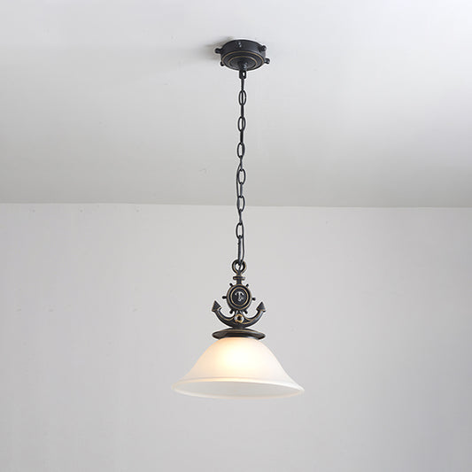 Column/Bell Ceiling Hang Fixture Nordic Opal Glass 1-Head Black Suspension Pendant with Anchor Top, 4"/13" Width Clearhalo 'Ceiling Lights' 'Close To Ceiling Lights' 'Glass shade' 'Glass' 'Pendant Lights' 'Pendants' Lighting' 1866518