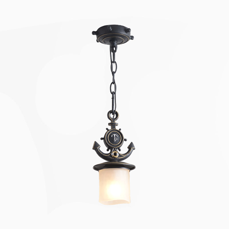 Column/Bell Ceiling Hang Fixture Nordic Opal Glass 1-Head Black Suspension Pendant with Anchor Top, 4"/13" Width Clearhalo 'Ceiling Lights' 'Close To Ceiling Lights' 'Glass shade' 'Glass' 'Pendant Lights' 'Pendants' Lighting' 1866524